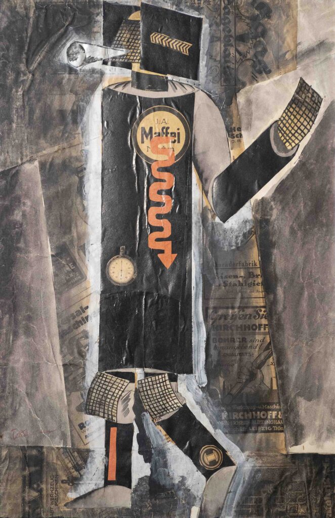 Anatol Petrytskyii (1895-1964), luonnos marsilaisen puvuksi Ostap Vyshnian kirjoittamaan näytelmään Vii, Harkovan Ivan Franko -teatteri, 1925. Guassi, vesiväri ja kollaasi paperille. Ukrainan teatteri-, musiikki- ja elokuvamuseo.