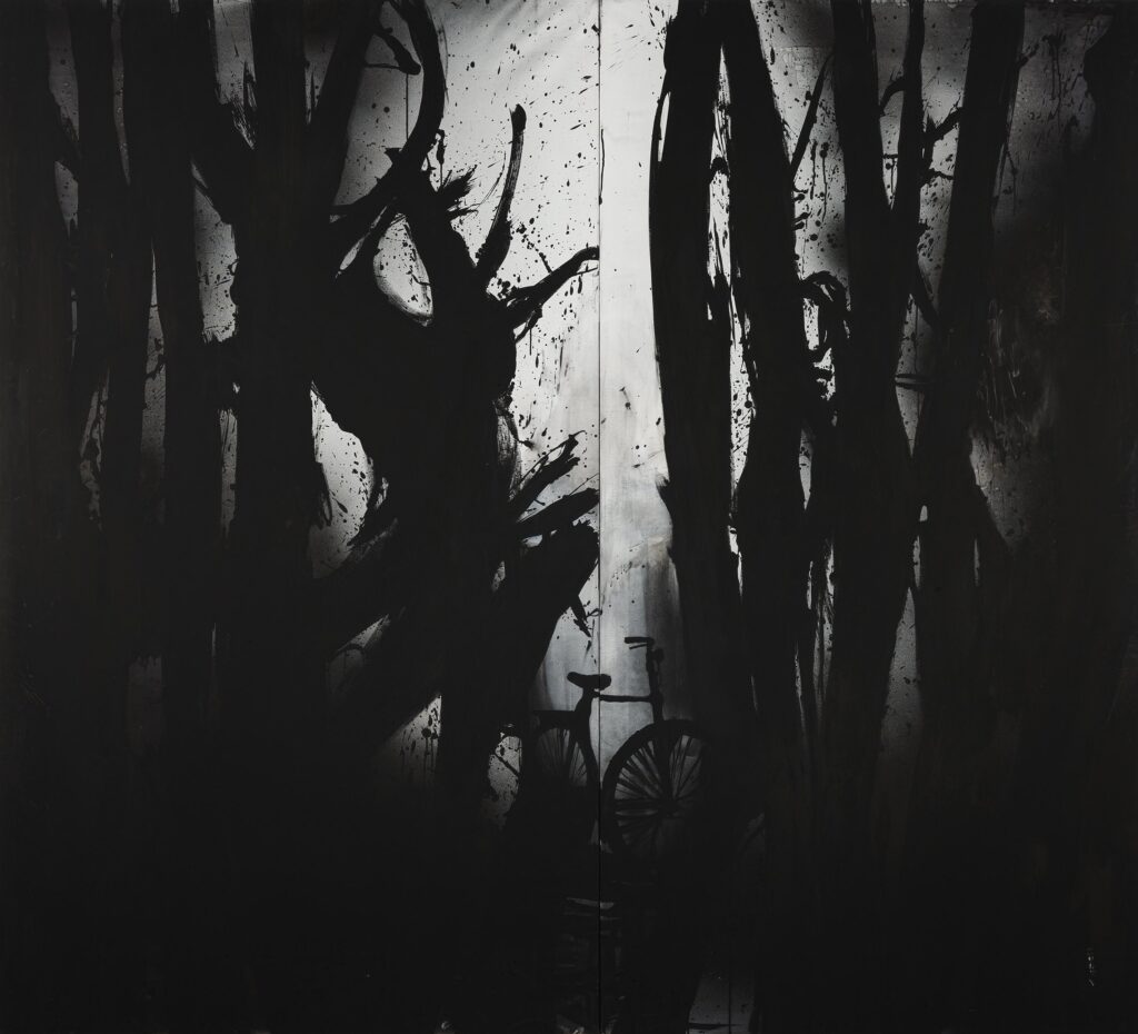 Metsä, 2018, guoassi ja pigmentti kankaalle, 115 x 115 cm.