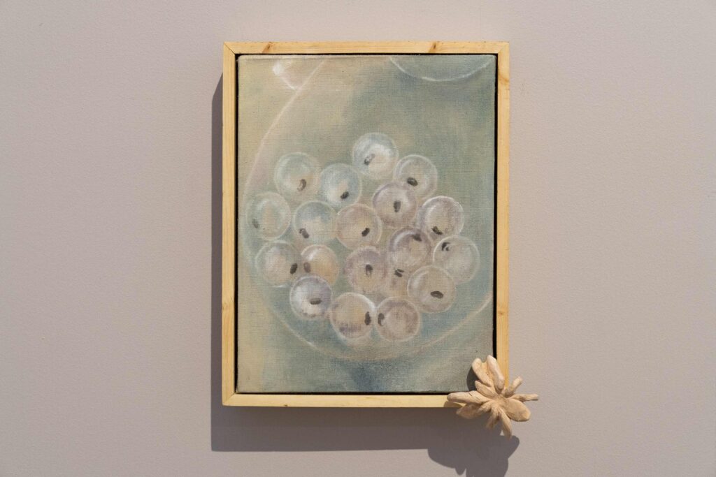 Inkeri Virtanen, I'm gonna spawn, öljy pellavalle, mäntykehys, 41 x 31. Kuvan kevät. Kuva: Petri Summanen.