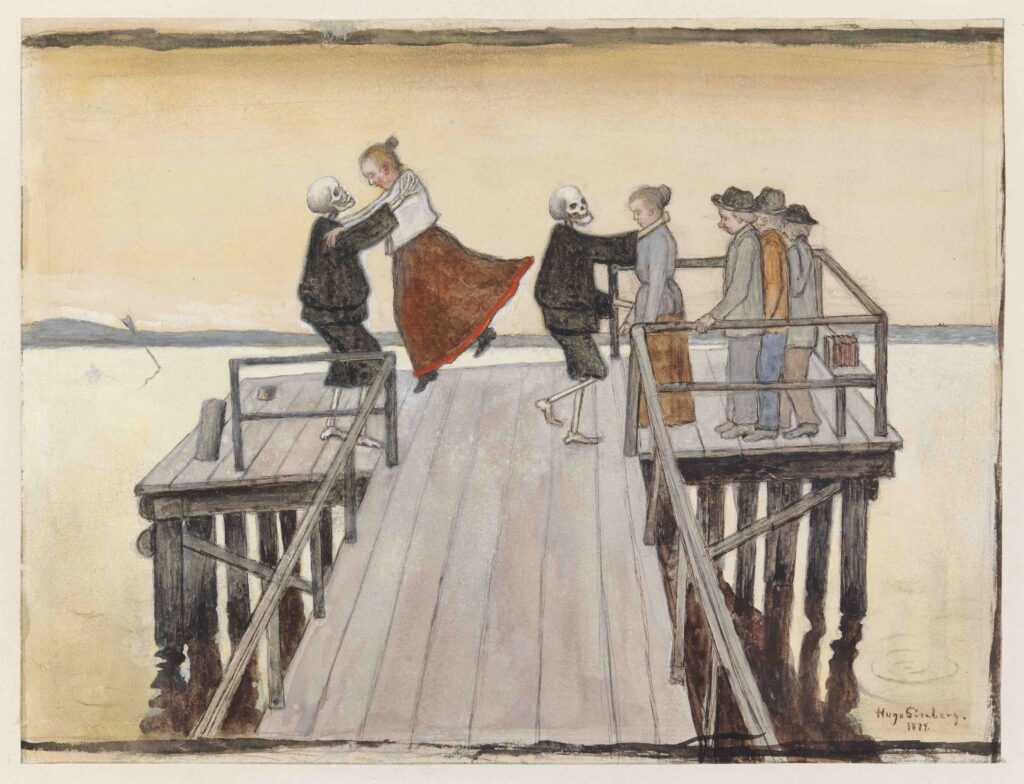 Hugo Simberg:,Tanssi sillalla, 1899, vesiväri ja guassi paperille, 19,5, x 25,5 cm. Kansallisgalleria / Ateneumin taidemuseo. Kuva: Aleks Talve.