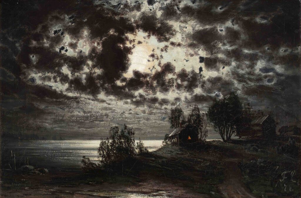 Fanny Churberg: Kuutamomaisema (1878). Fortumin Taidesäätiön kokoelmat. Kuva: Rauno Träskelin