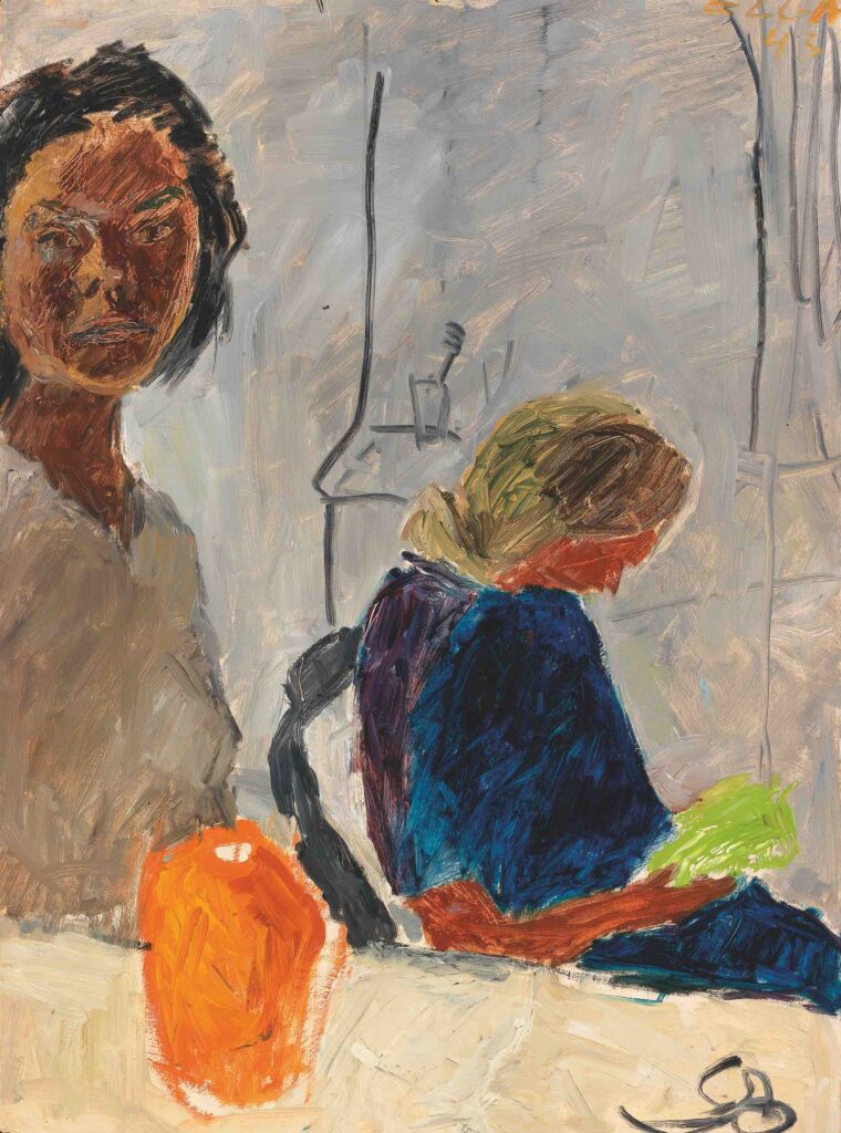 Elga Sesemann, Omakuva keltaisen ruukun kanssa, 1943, öljy pahville, 72 x 52 cm. Kuva: HAM/Hanna Kukorelli.