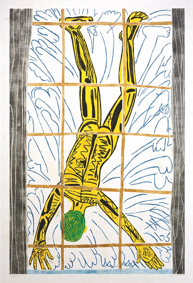 Noora Nio-Juss, Sukellus II, puupiirros wenzhou-paperille, 1/17, 2025, 150 x 100 cm.