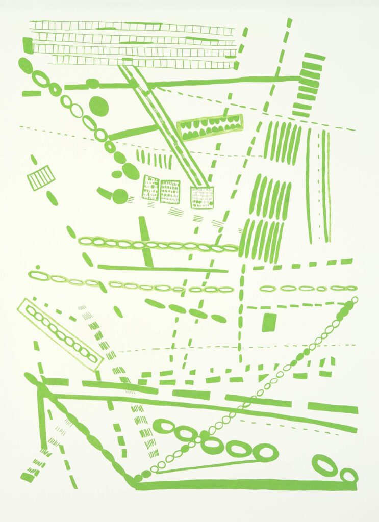 Katja Syrjä, S. marinoi – Vihreä meri, 2024, Kivilitografia, 70 x 94 cm.