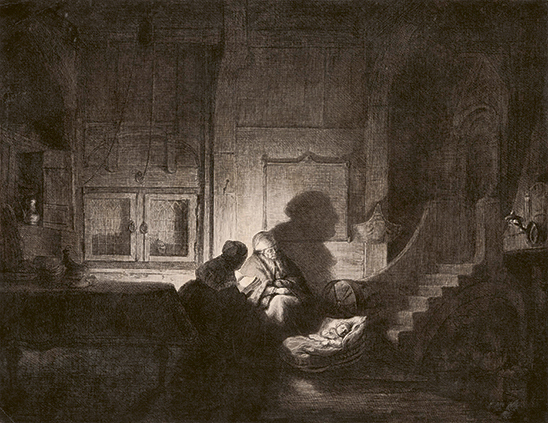  Dominique V. Denon, Sisakuva, kaksi naista ja nukkuva lapsi, ajoitttamaton, viivasyövytys, cm. 33 x 43 cm. Yö-näyttely, Sinebrychoffin taidemuseo,Helsinki, 12.2.–23.8. Kuva: Kansallisgalleria / Alex Talve. 