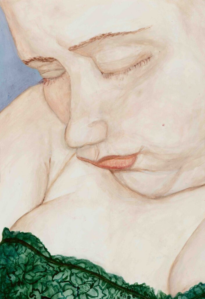 Emmu Johansson, Beau, 2019, guassi. Yö-näyttely, Sinebrychoffin taidemuseo,Helsinki, 12.2.–23.8. Kuva: Museokuva. 